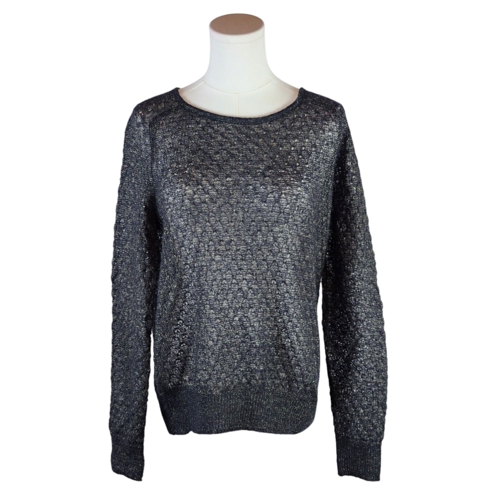 Hinge Metallic Black Gold Knit Pullover Sweater Wool Blend - Size M